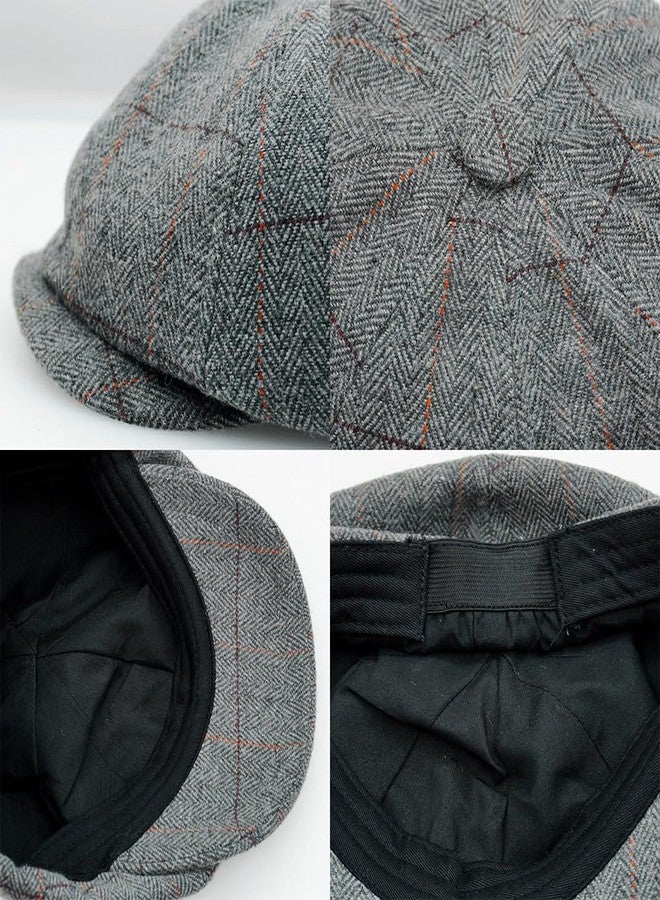 Charmylo Newsboy Cap Gatsby Baker Boy Hat Flat Caps Tweed Adjustable Peaky Herringbone Cloth Cap Hat Grey - Image 3